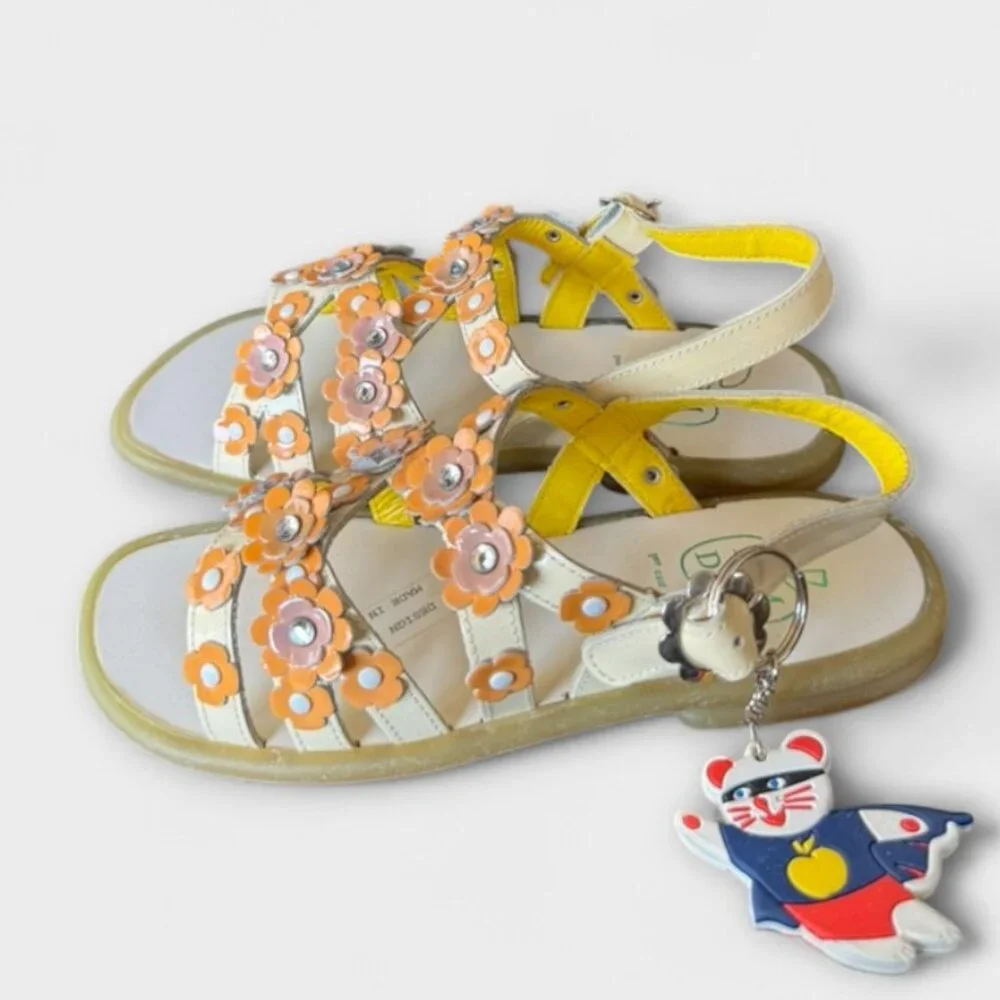 Pom‎ D'api Brand New Floral Children's Sandal US 2 EU 33 Coral & Lavender 90's